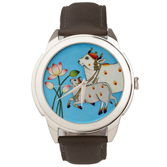 Cows And Lotus Art - Pichwai Automatic Watch