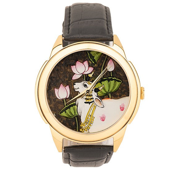 Cow And Lotus Art - Pichwai Automatic Watch